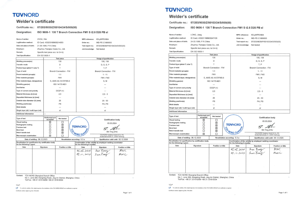 International Welding Certification-Certified by German TUV NORD